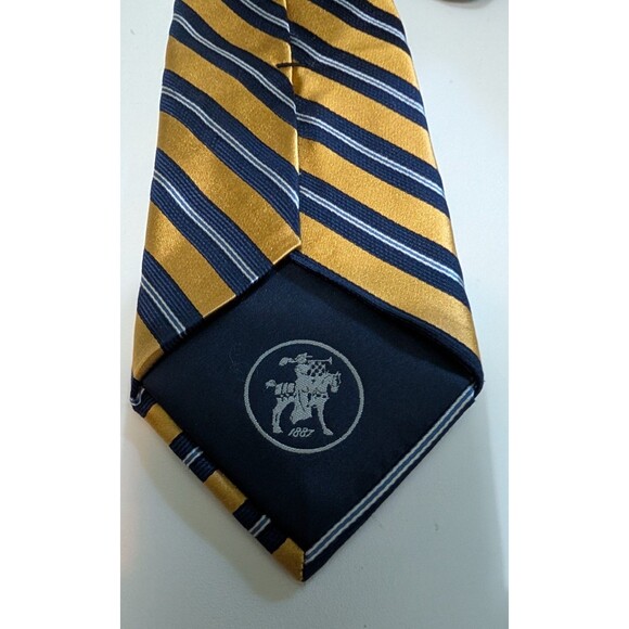 HSM Hart Schaffner Marx Tie Gold Blue Stripe Tie - Made in the USA (146) - Picture 2 of 4